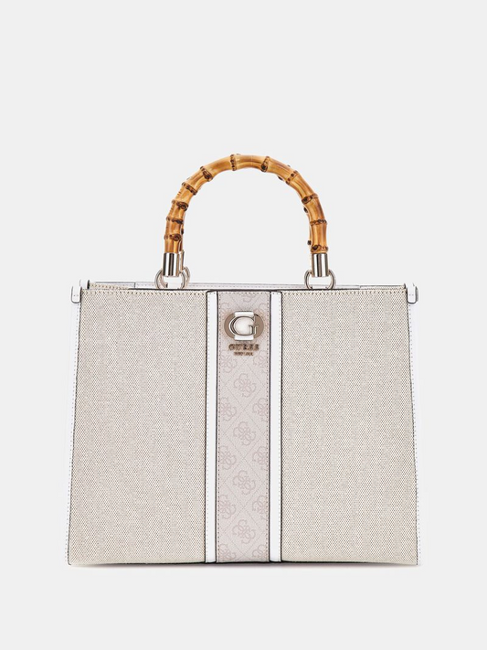 GUESS Kerima 4G Logo Handbag – Beige with Bamboo Handles