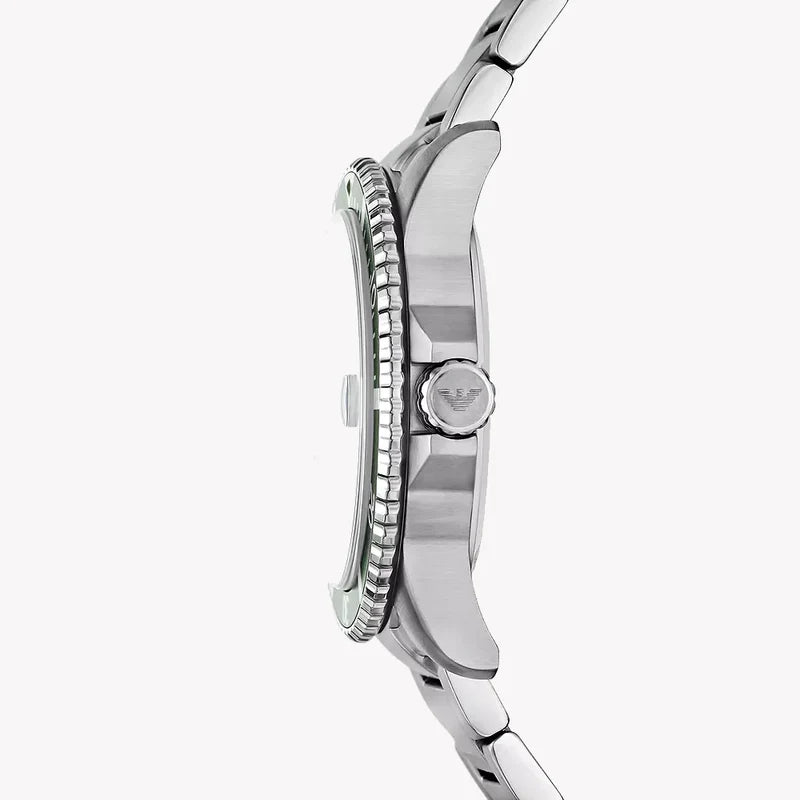 Emporio Armani Men's Watch AR80072SET – 42 mm, Green Dial & Silver Stainless Steel Bracelet