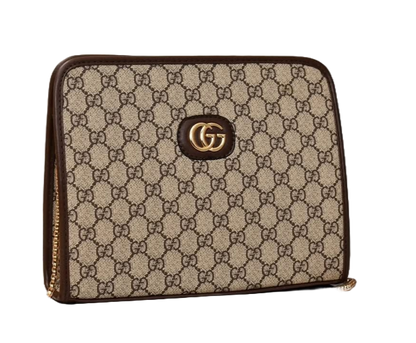 GU Monogram Brown Leather Crossbody Bag