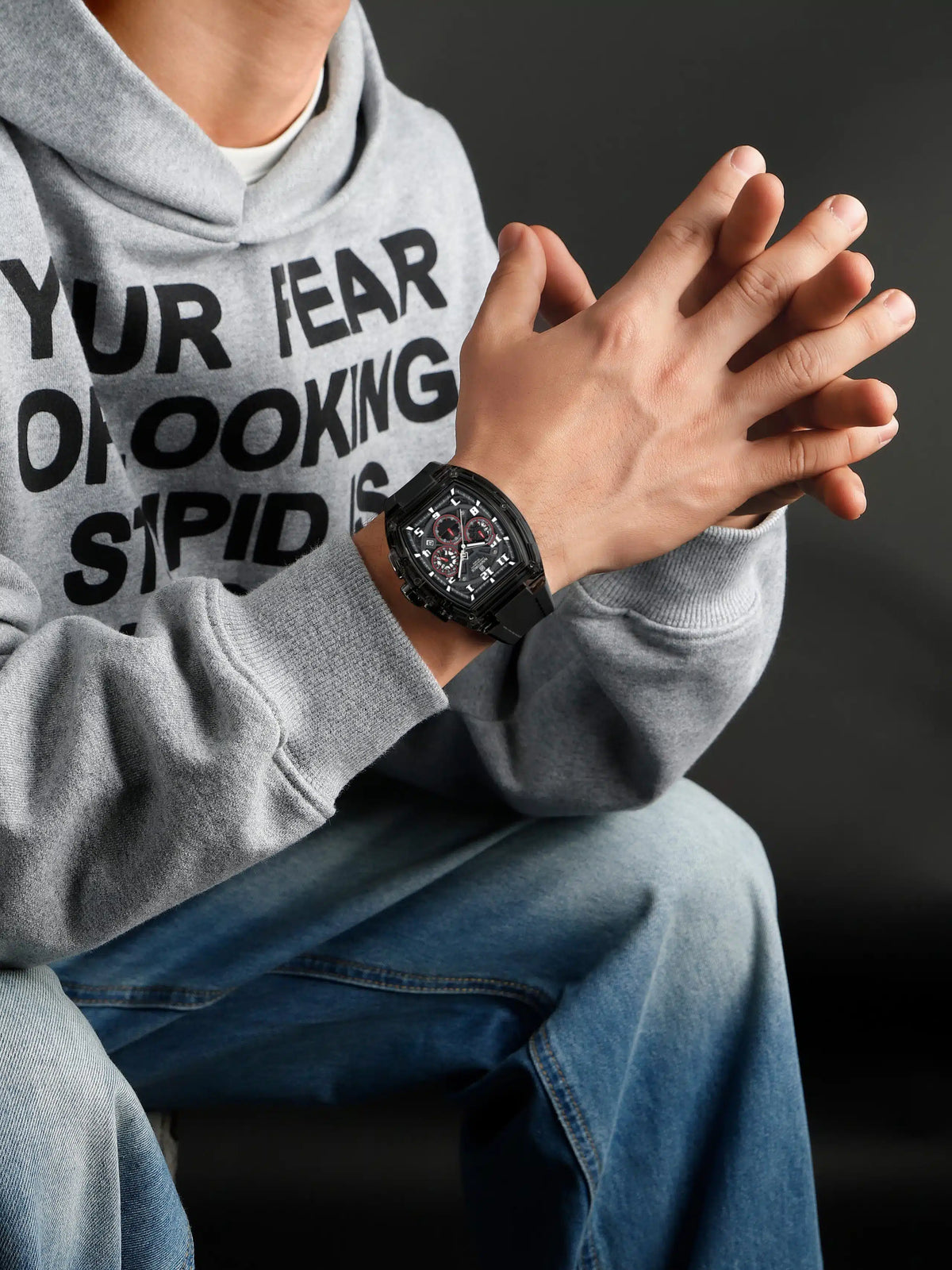 NAVIFORCE NF6118 Men's Chronograph Sports Watch with Black & Red Silicone Strap