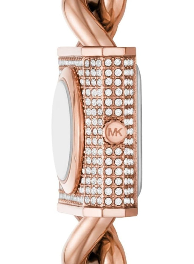 Michael Kors MK4827 Chain Lock Three-Hand Watch for Women – Rose Gold Dial & Stainless Steel Bracelet