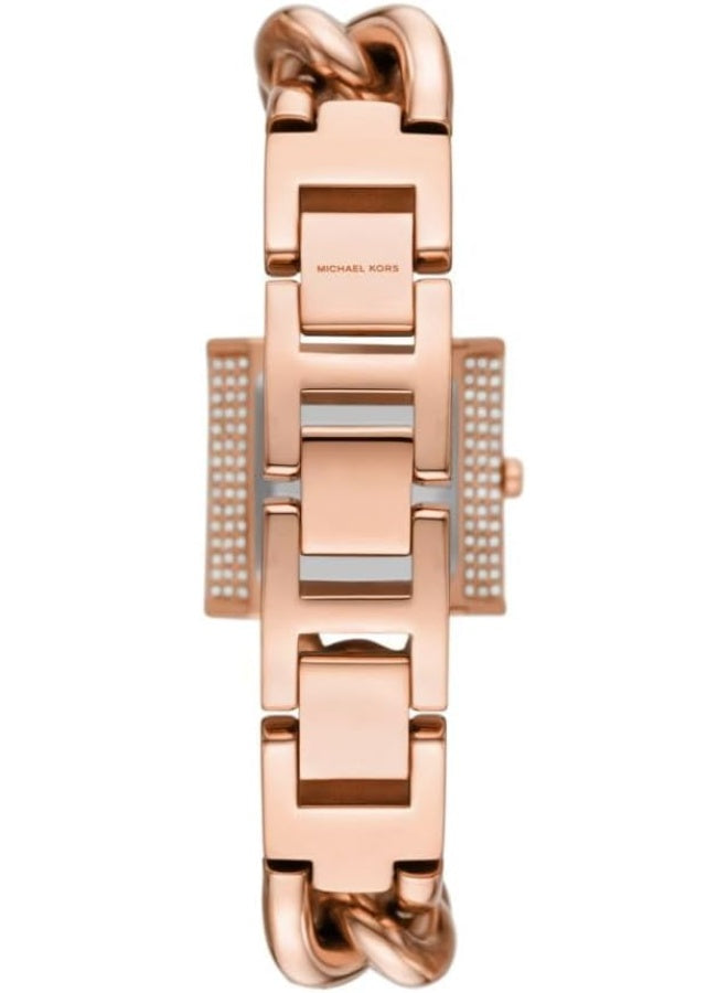 Michael Kors MK4827 Chain Lock Three-Hand Watch for Women – Rose Gold Dial & Stainless Steel Bracelet