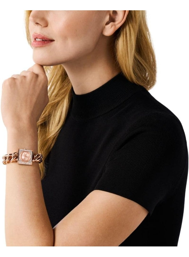 Michael Kors MK4827 Chain Lock Three-Hand Watch for Women – Rose Gold Dial & Stainless Steel Bracelet