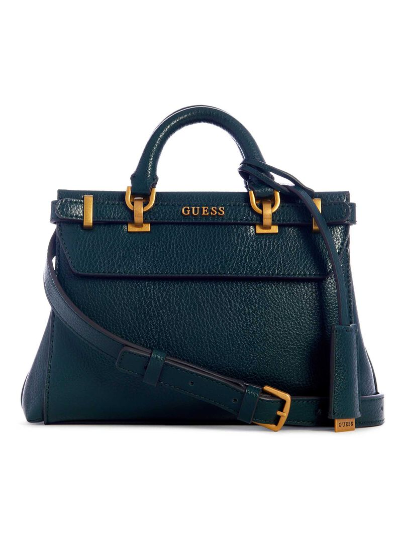 GUESS Sestri Mini Satchel – Green Quilted Faux Leather with Gold Hardware