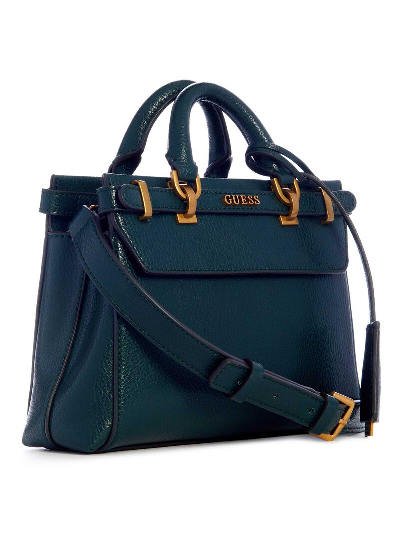 GUESS Sestri Mini Satchel – Green Quilted Faux Leather with Gold Hardware