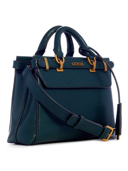 GUESS Sestri Mini Satchel – Green Quilted Faux Leather with Gold Hardware