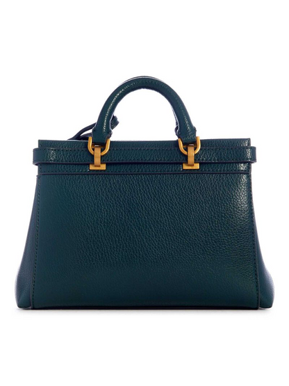 GUESS Sestri Mini Satchel – Green Quilted Faux Leather with Gold Hardware