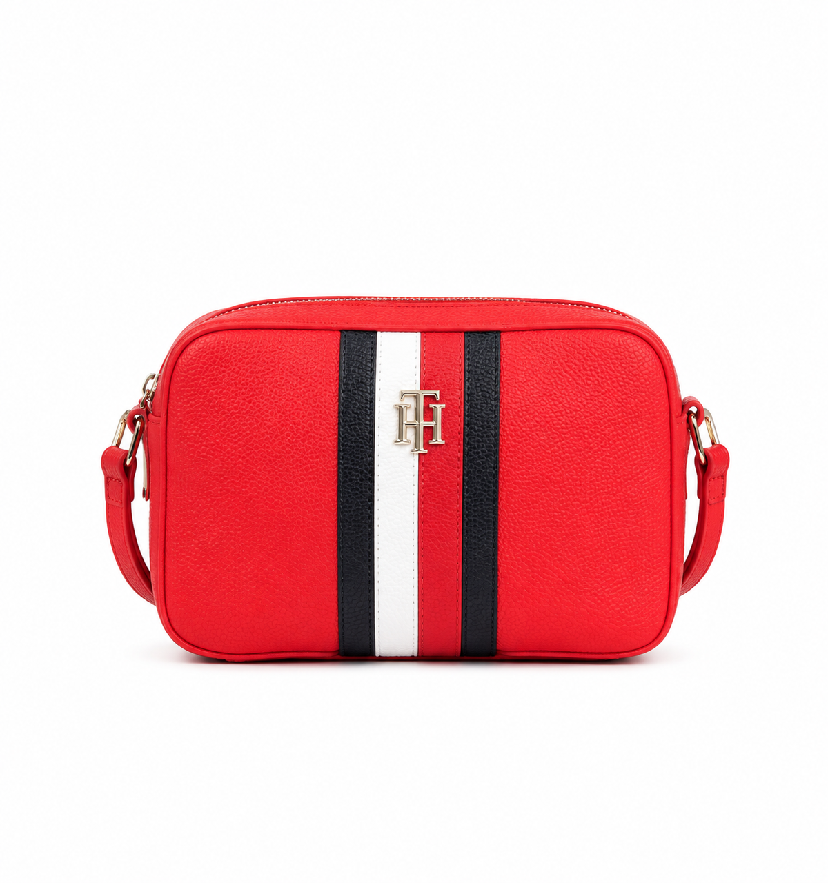 Tommy Hilfiger Striped Sling Bag – Red Faux Leather Crossbody #0017