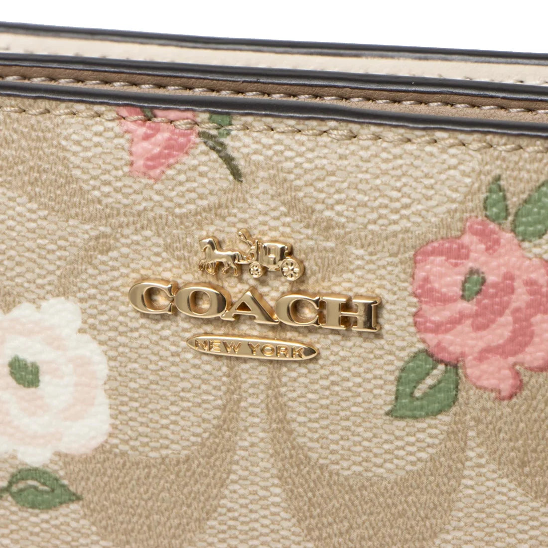 Coach Snap Wallet in Signature Canvas with Floral Print (Light Khaki / Chalk Multi) #0013