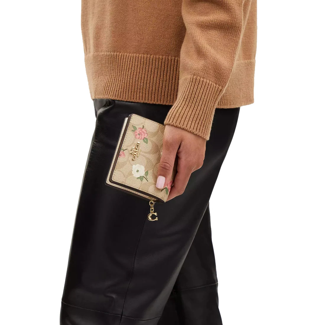 Coach Snap Wallet in Signature Canvas with Floral Print (Light Khaki / Chalk Multi) #0013