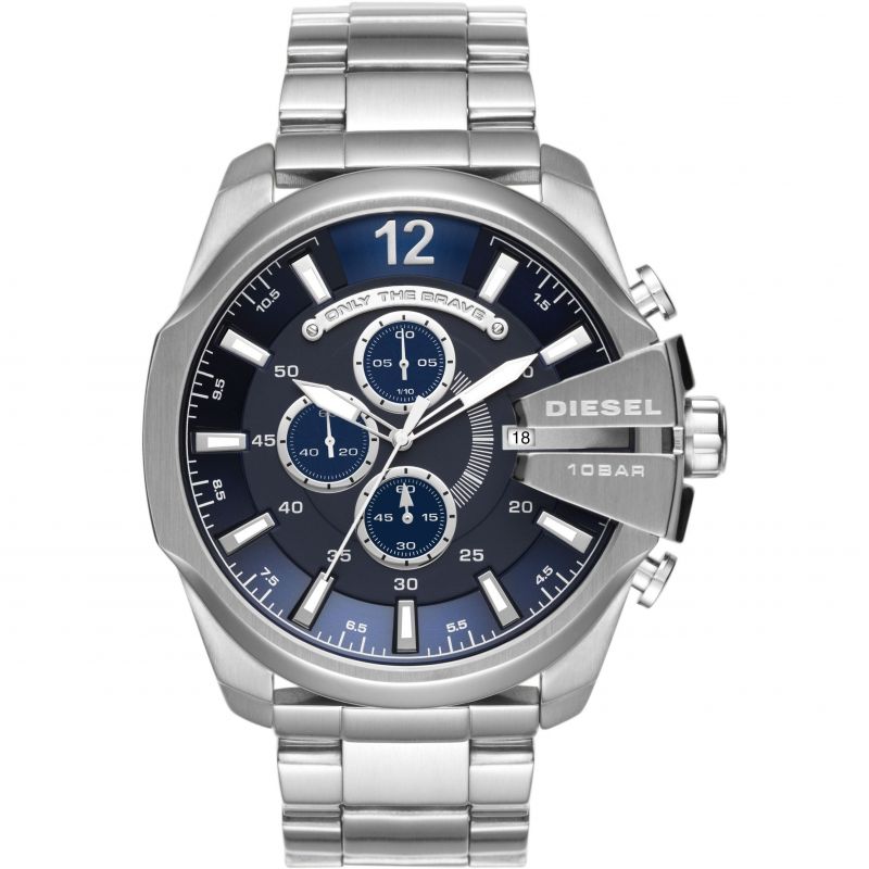 Diesel Mega Chief DZ4417 Men's Watch – Blue Dial, Stainless Steel Bracelet, 51mm