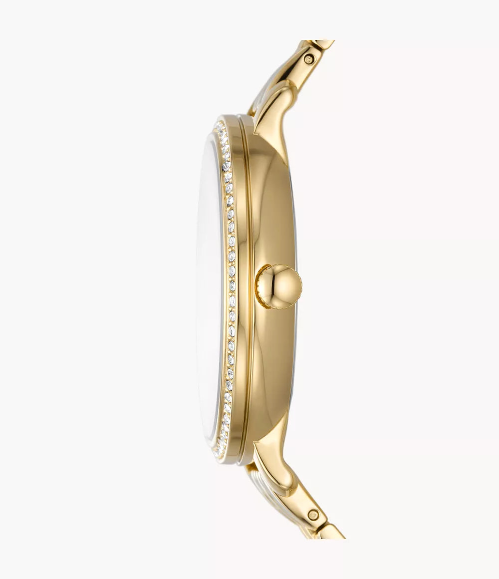 Jacqueline Sun & Moon Multifunction Gold-Tone Stainless Steel Watch with Mother-of-Pearl Dial