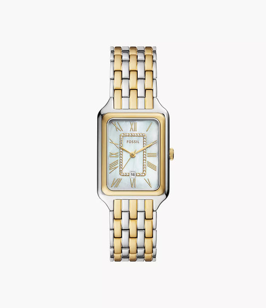 Fossil Raquel Women's Watch – Two-Tone Stainless Steel with White Mother-of-Pearl Dial (Model ES5305)