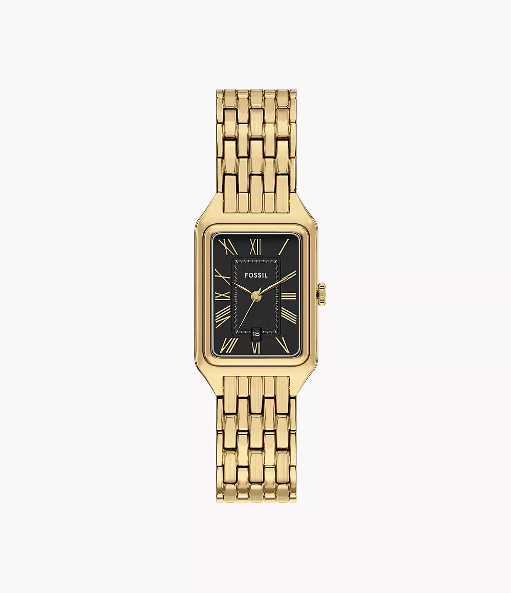 Fossil Raquel Women’s Quartz Watch ES5434 with Black Dial and Gold-Tone Stainless Steel Bracelet