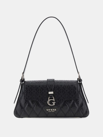 GUESS Adi 4G Logo Shoulder Bag – Black Quilted Faux Leather