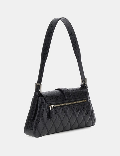 GUESS Adi 4G Logo Shoulder Bag – Black Quilted Faux Leather
