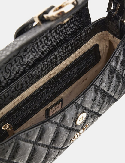 GUESS Adi 4G Logo Shoulder Bag – Black Quilted Faux Leather