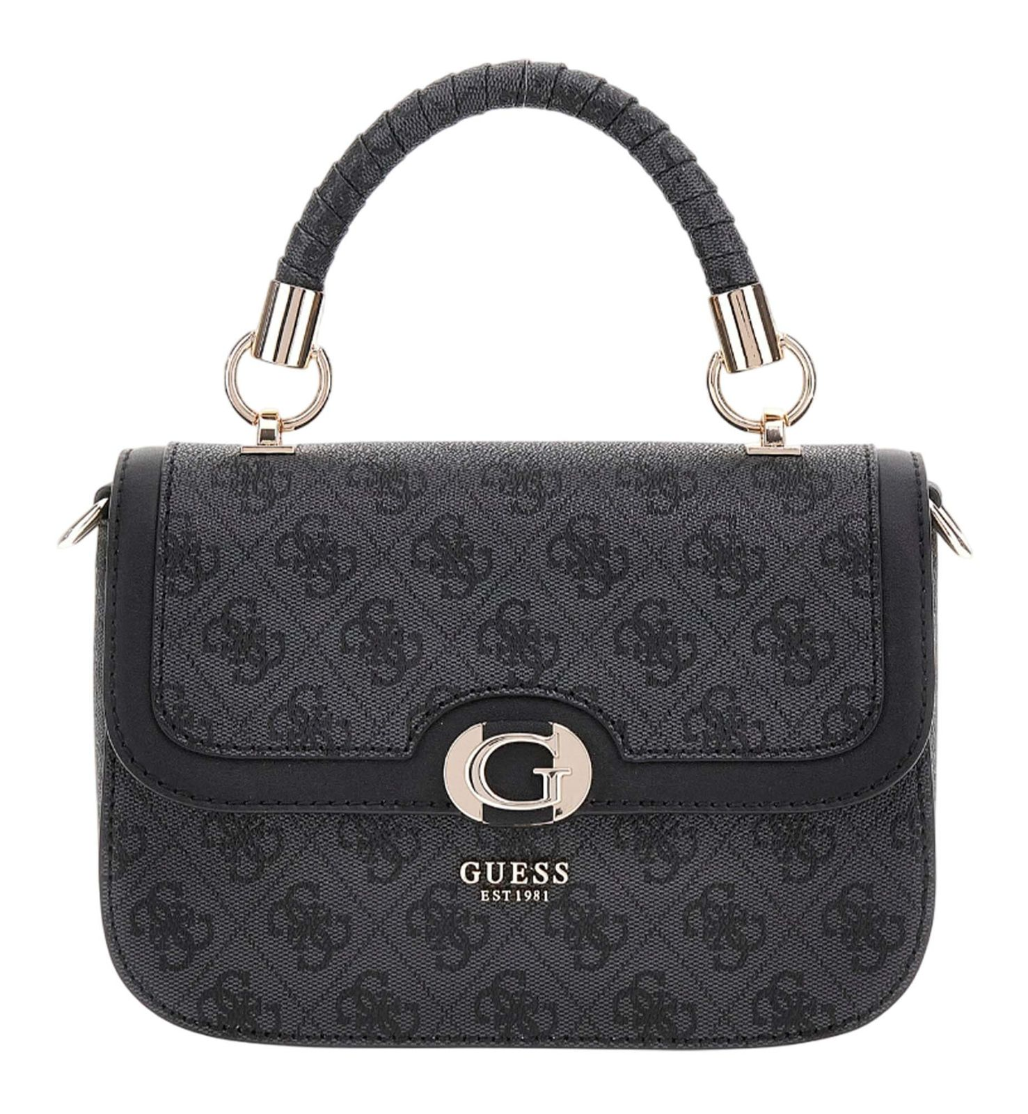 GUESS Orlina Logo Top Handle Flap Bag – Coal Logo #77
