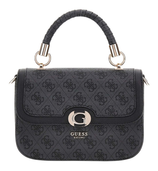 GUESS Orlina Logo Top Handle Flap Bag – Coal Logo