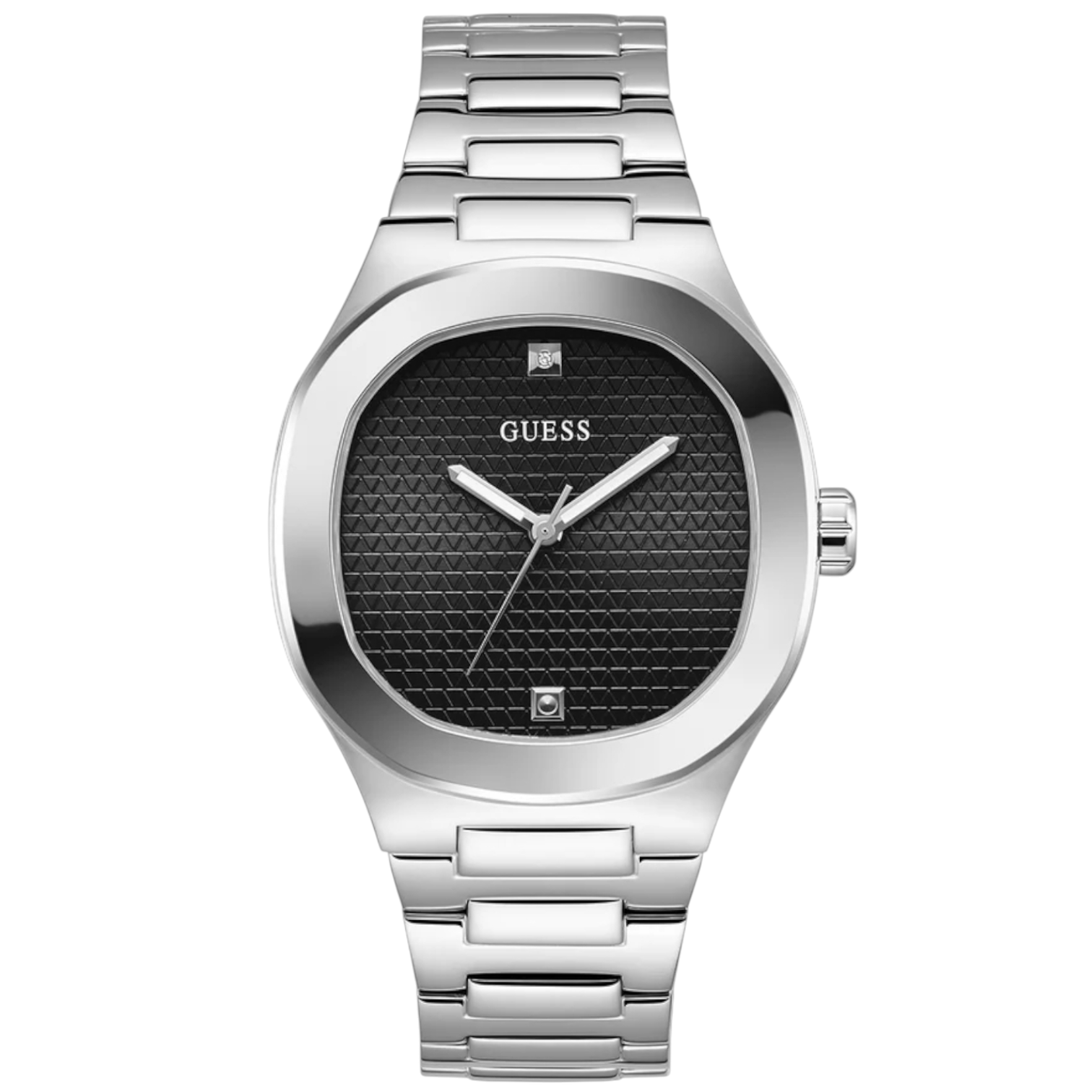 Guess Men’s Watch GW0662G1 – Square Black Dial Stainless Steel Silver Bracelet Quartz Analog Day & Date Watch