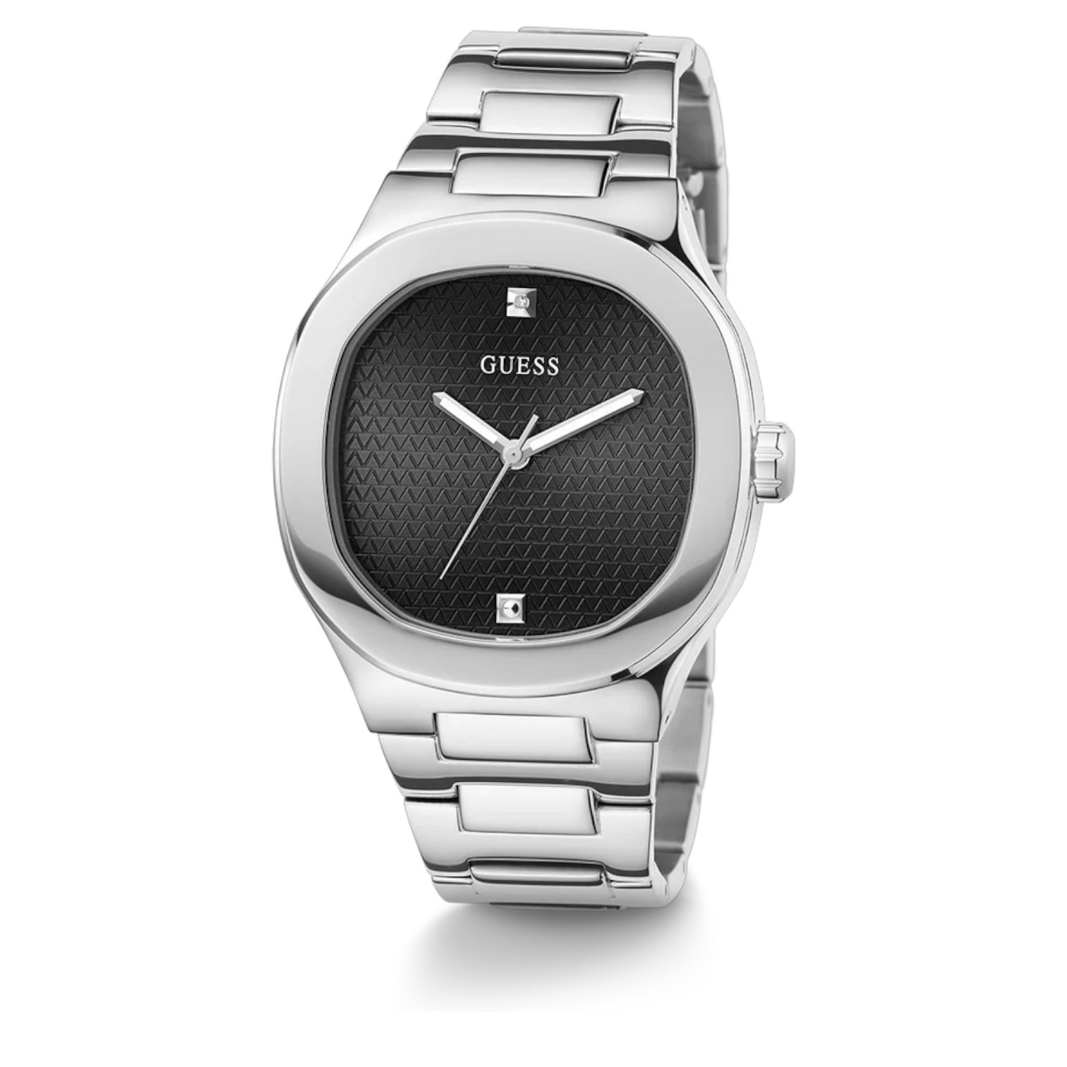 Guess Men’s Watch GW0662G1 – Square Black Dial Stainless Steel Silver Bracelet Quartz Analog Day & Date Watch