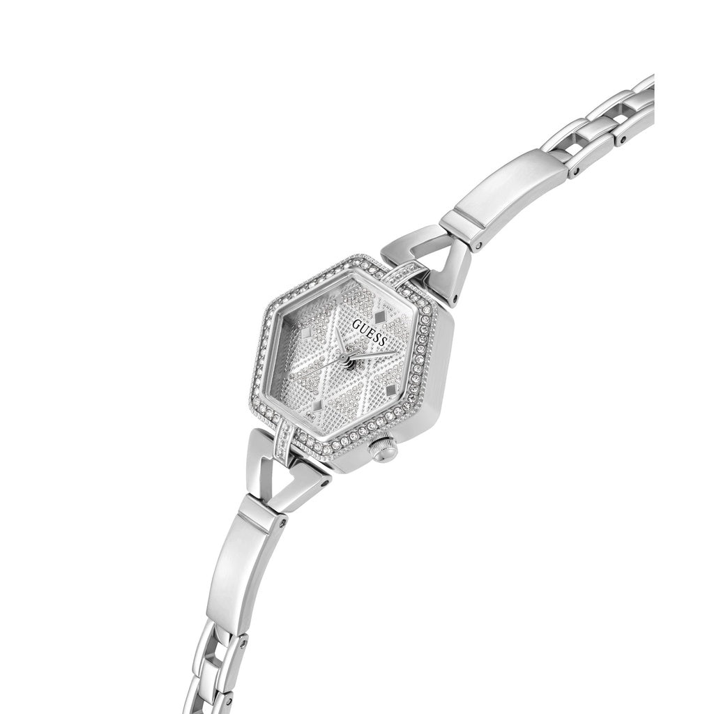 Guess GW0680L1 Women’s Silver Stainless Steel Watch – 28mm Hexagon Analog with Crystal Details