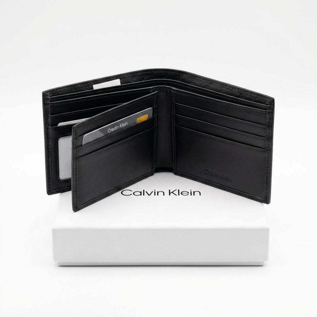 Calvin Klein Men’s Genuine Leather Bifold Wallet – Classic Black #0005