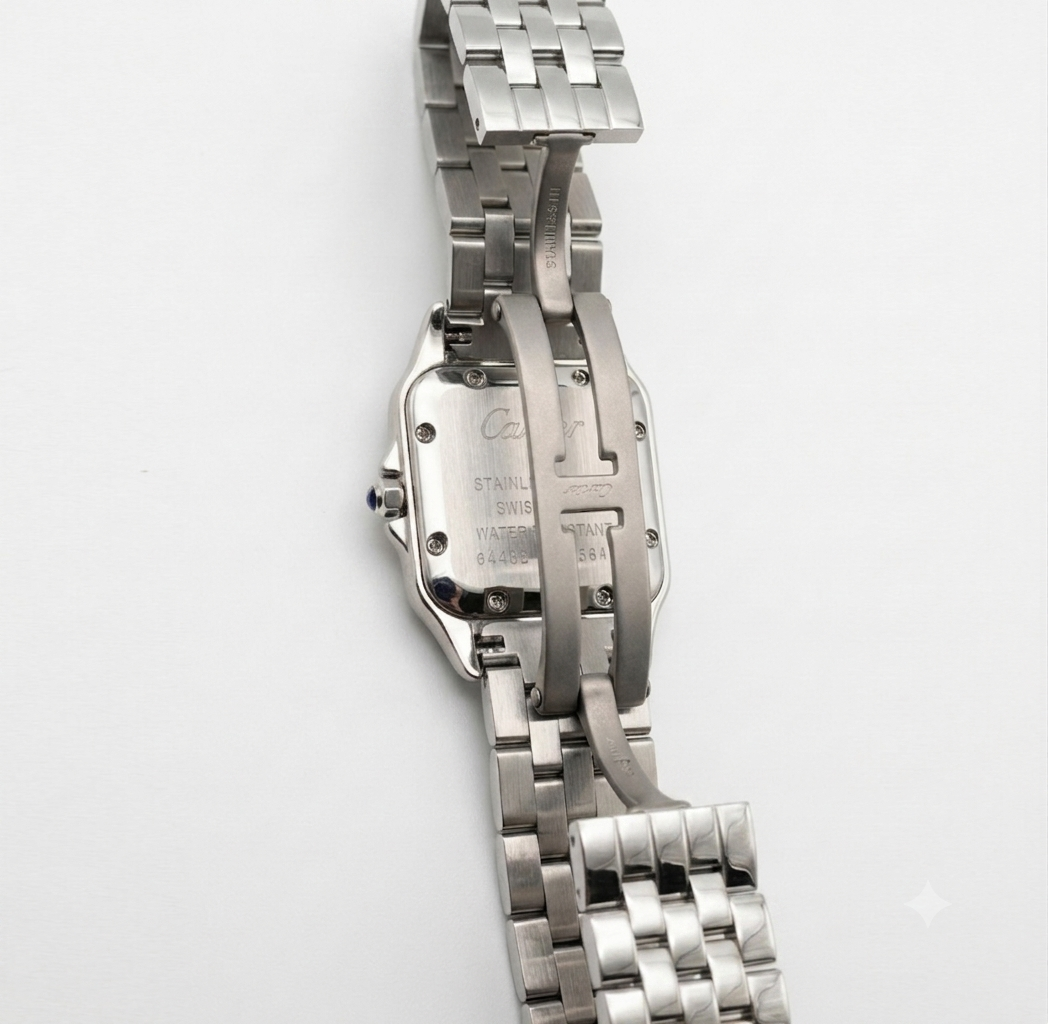 Panthère de Cartier watch burgundy red dial Silver Strap medium model