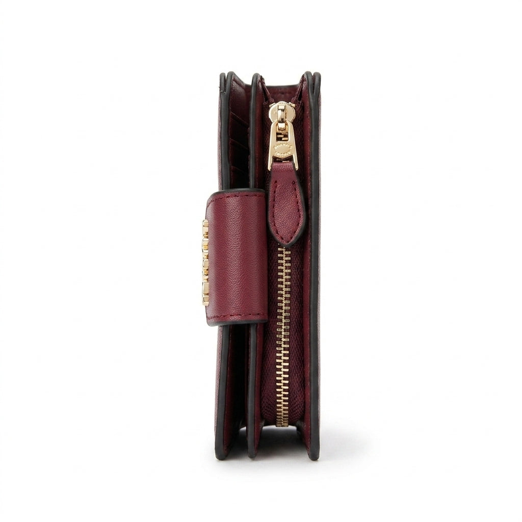 Coach Signature Medium Corner Zip Wallet - Brown/Red #0002