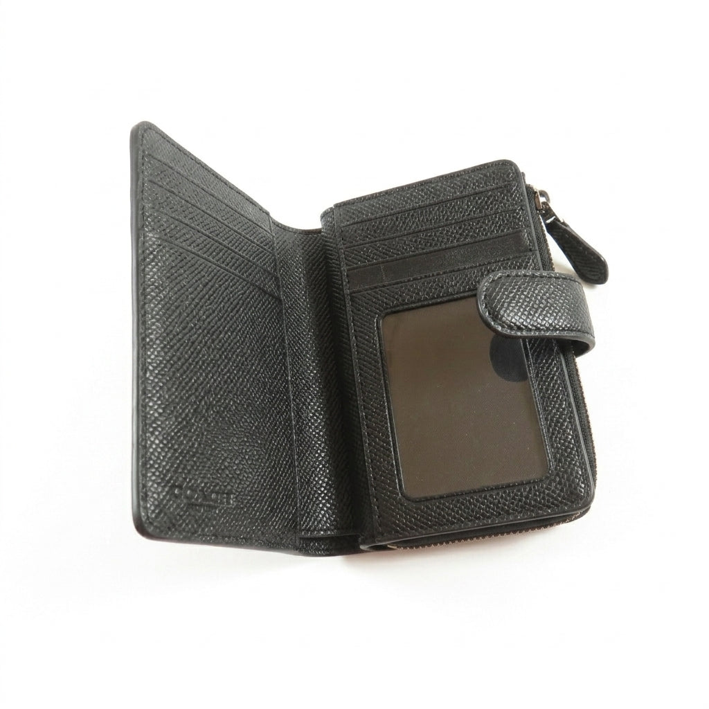 Coach Medium Corner Zip Wallet in Signature Canvas - Charcoal/Black #0025