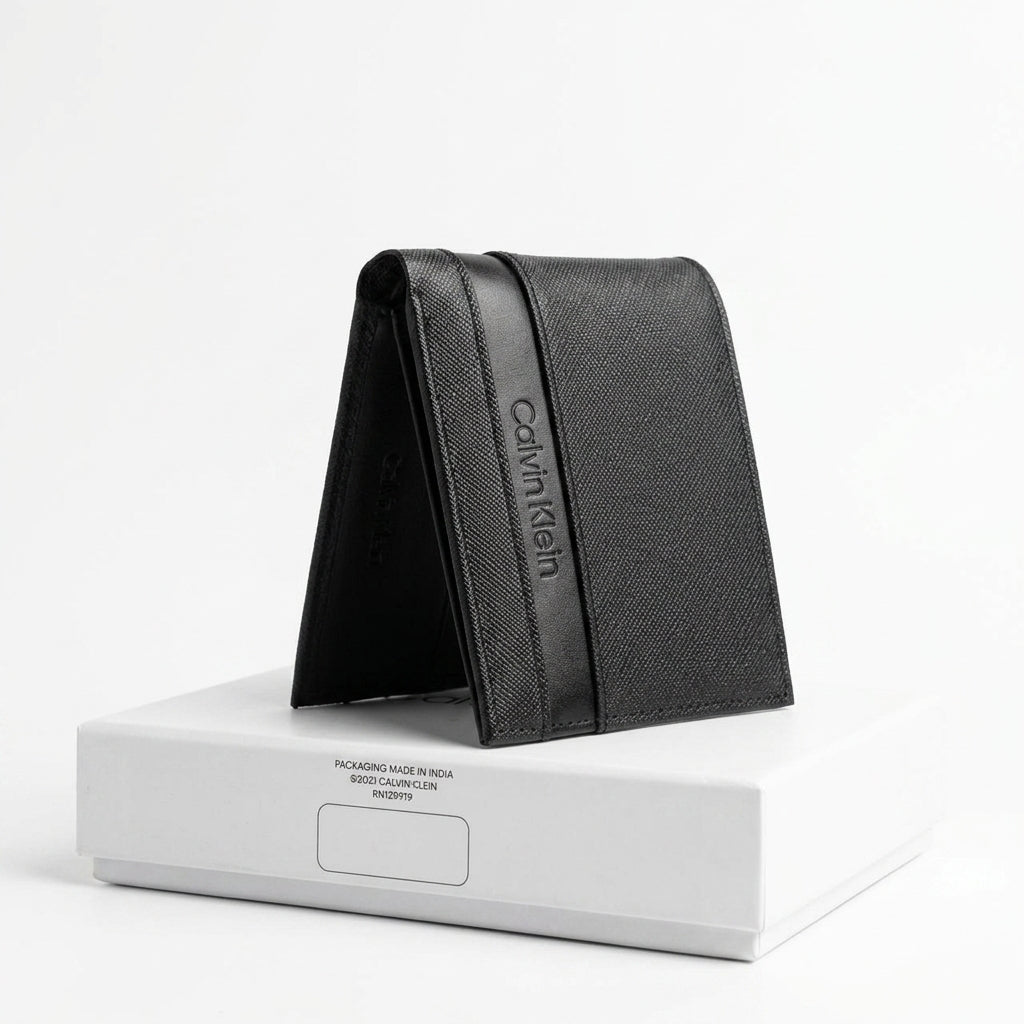 Calvin Klein Men's Genuine Leather Bifold Wallet with Coin Pocket - Black #0006