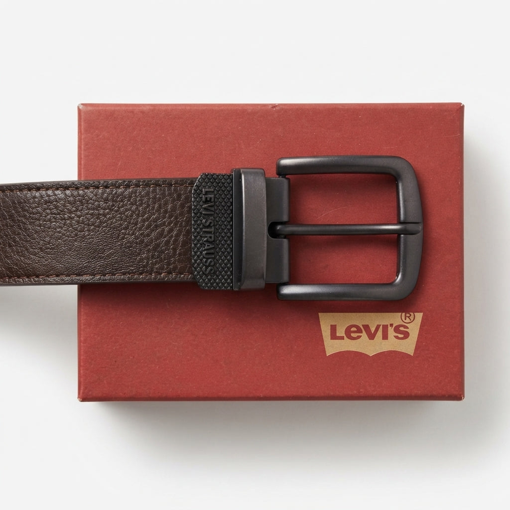 Levi's Men's Brown Genuine Leather Belt with Matte Black Buckle #03