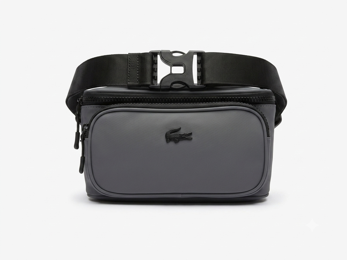 Lacoste Men's Grey Nylon Triple Zipper Waist Bag #0019