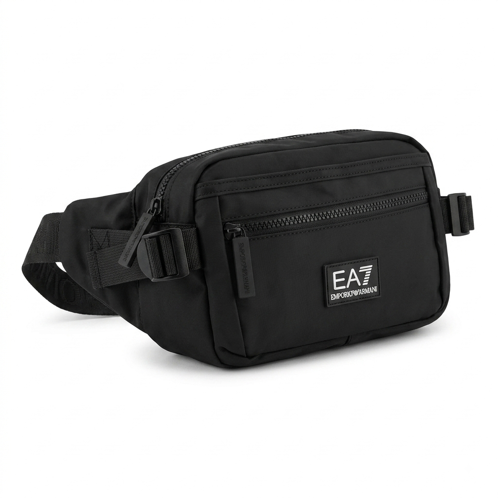 EA7 Emporio Armani Men's Black Quad Zipper Waist Bag #0008