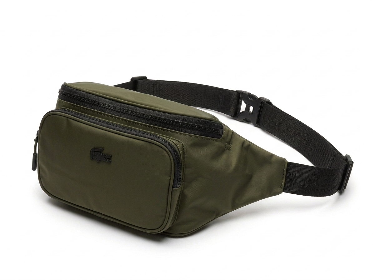 Lacoste Men's Olive-green Nylon Triple Zipper Waist Bag #0020