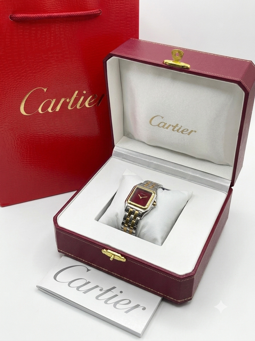 Panthère de Cartier watch burgundy red dial medium model