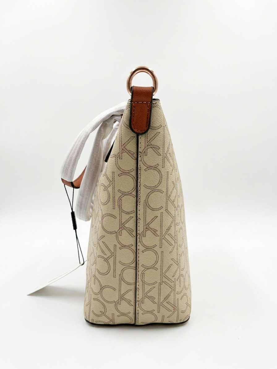 Calvin Klein Women's Monogram Tote & Shoulder Bag with Adjustable Strap - Beige/Brown #0023