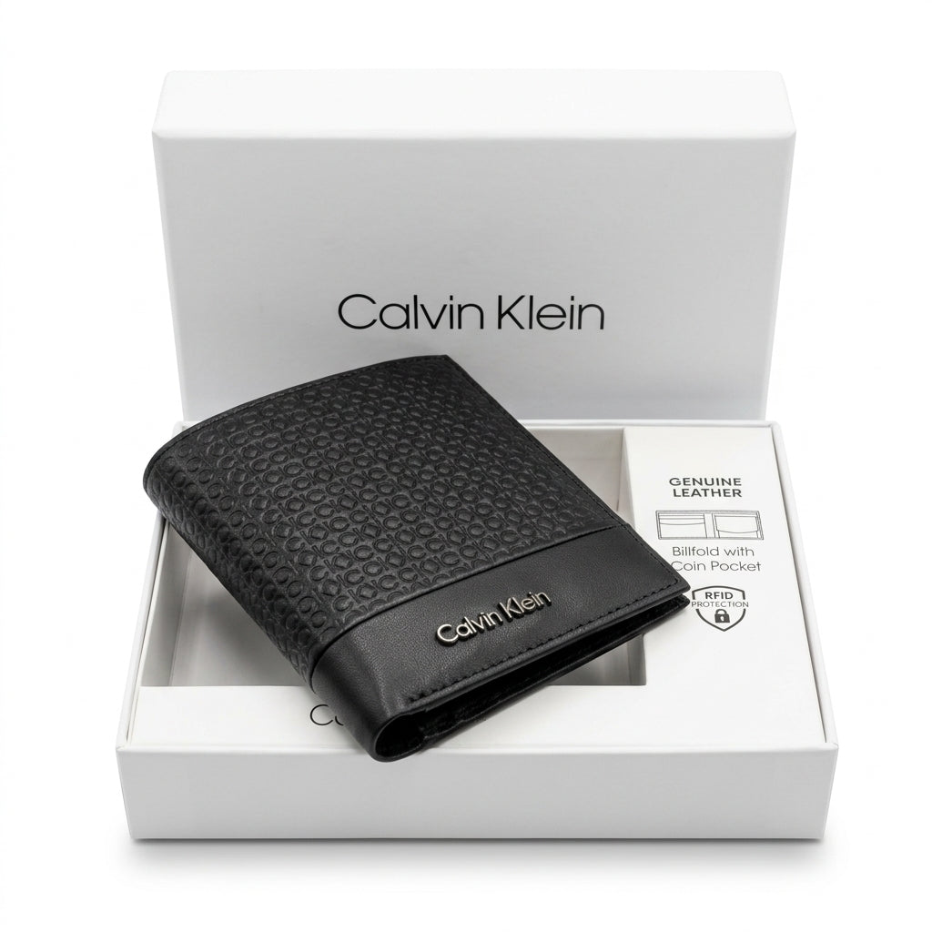 Men's Calvin Klein Premium Leather Wallet in Classic Black #0007