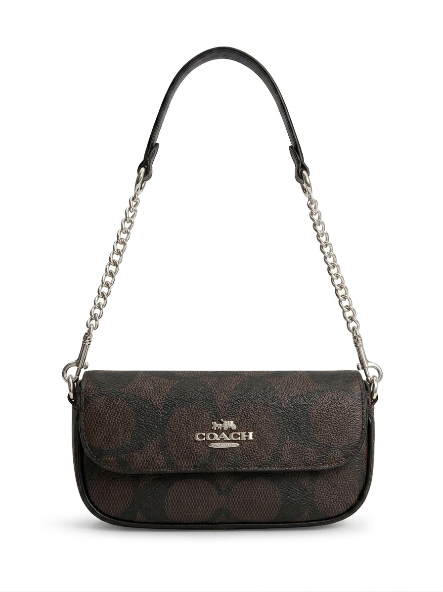 Women's Classic Logo Print Crossbody Bag with Chain Strap - Dark Brown 👜✨ #0061