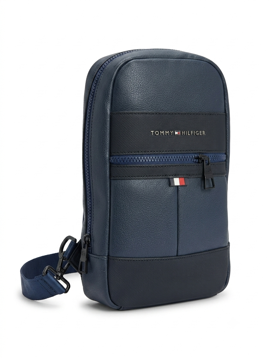 Tommy Hilfiger Men's Faux-Leather Crossbody Sling Bag - Navy #0065