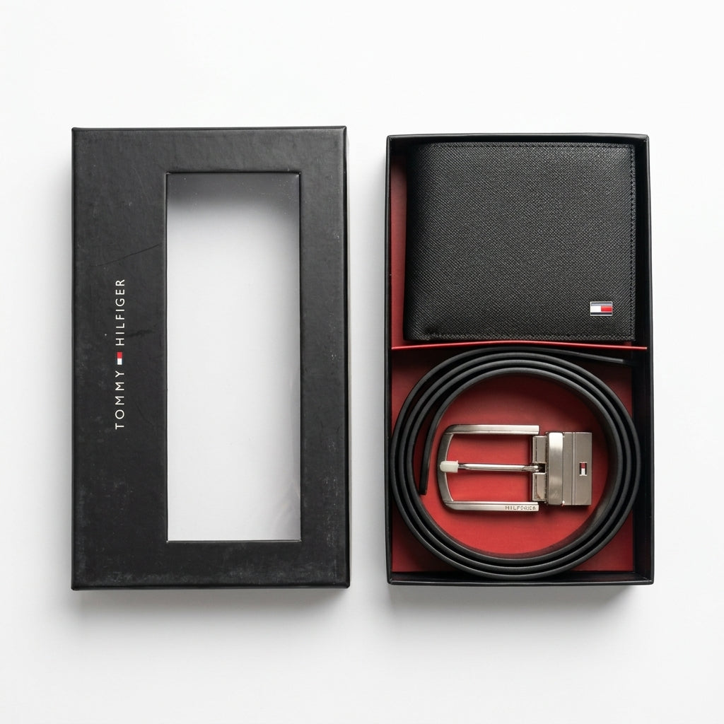 Premium Tommy Hilfiger Men’s Gift Set – Leather Wallet & Belt Kit #019