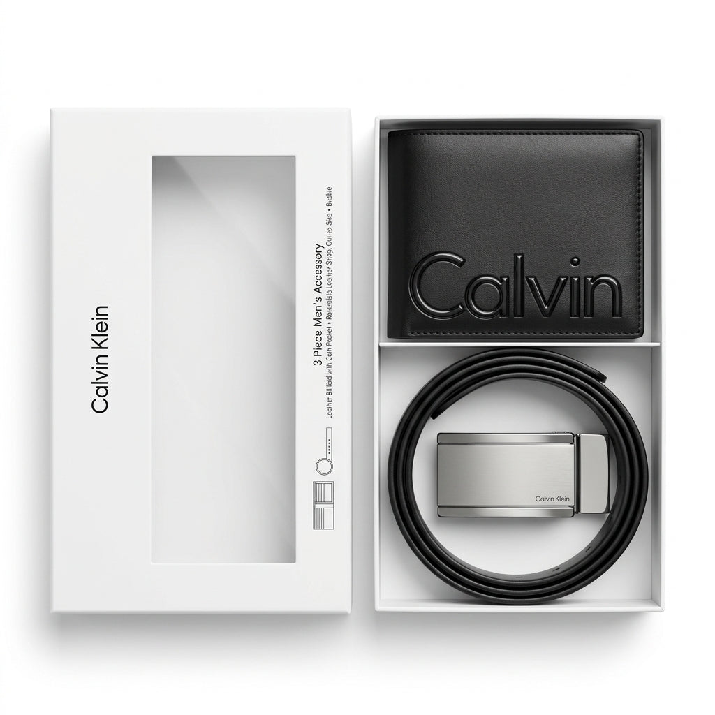 Calvin Klein Men's Leather Wallet & Belt Gift Set - Black #09