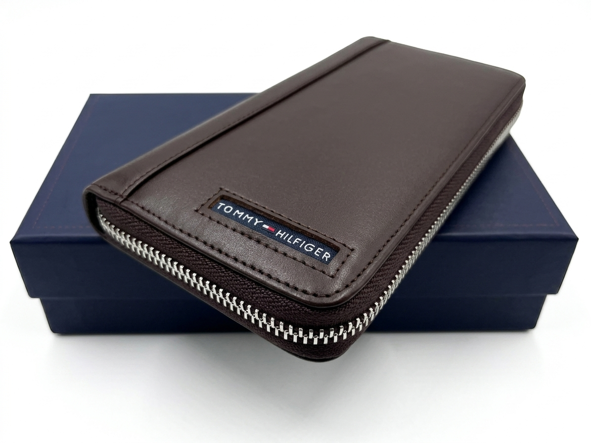 Tommy Hilfiger Men’s Long Genuine Leather Wallet – Dark Zipper Edition #Z-85