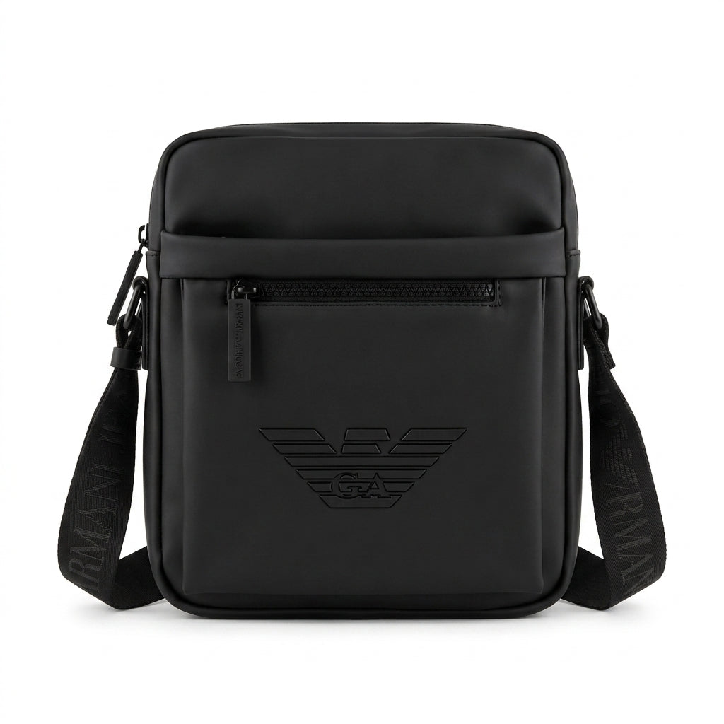 EA7 Emporio Armani Men's Embossed Eagle Logo Reporter Crossbody Bag – Black #0005