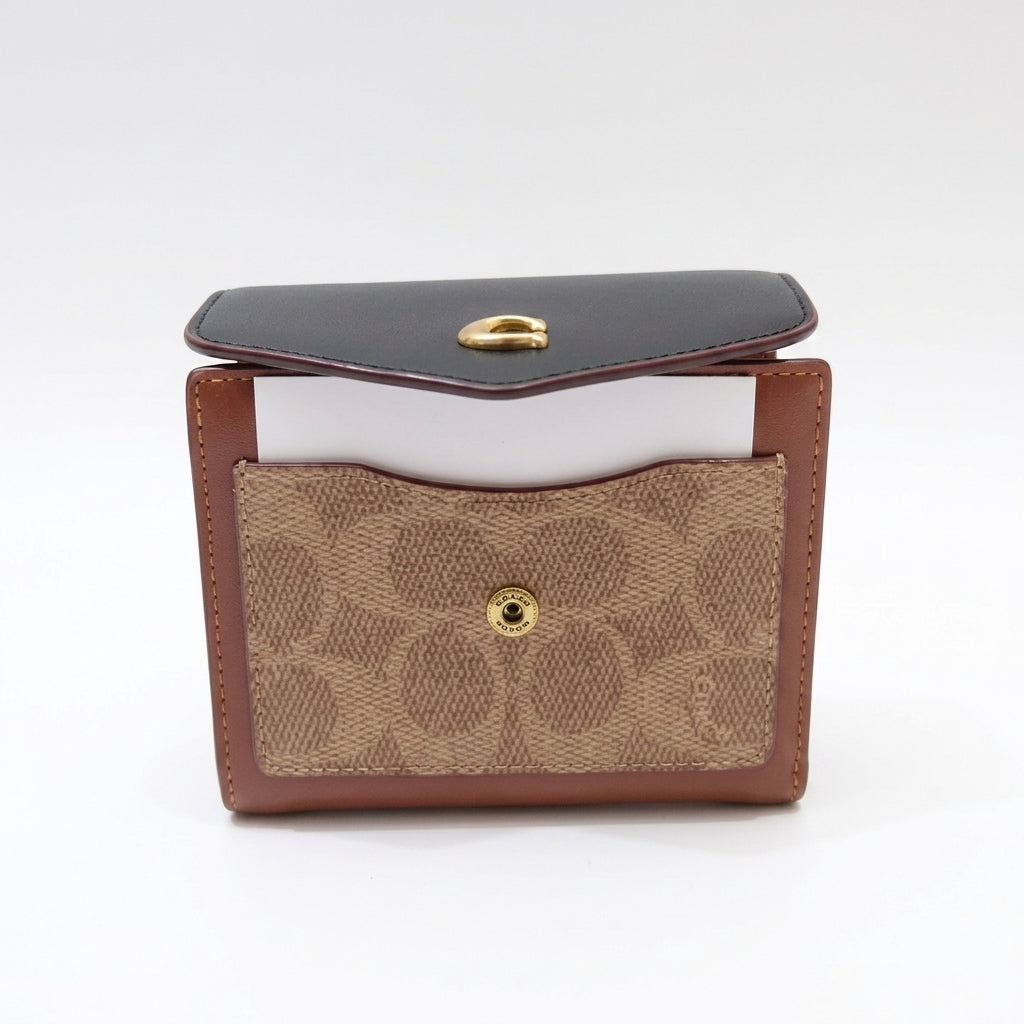Coach Wyn Small Wallet in Colorblock Signature Canvas (Tan/Black) #0024
