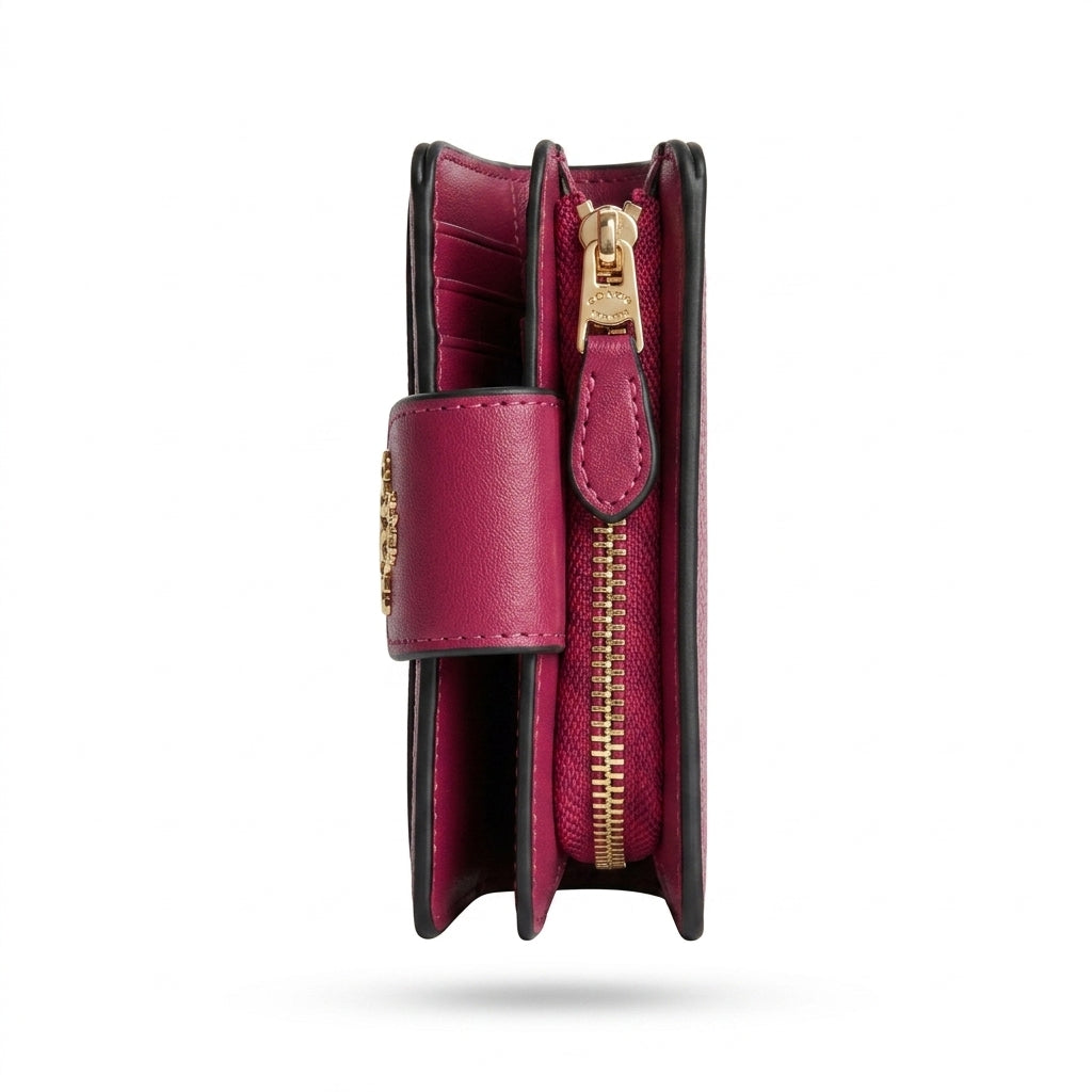 COACH Signature Floral Print Bifold Wallet – Berry / Fuchsia #0027