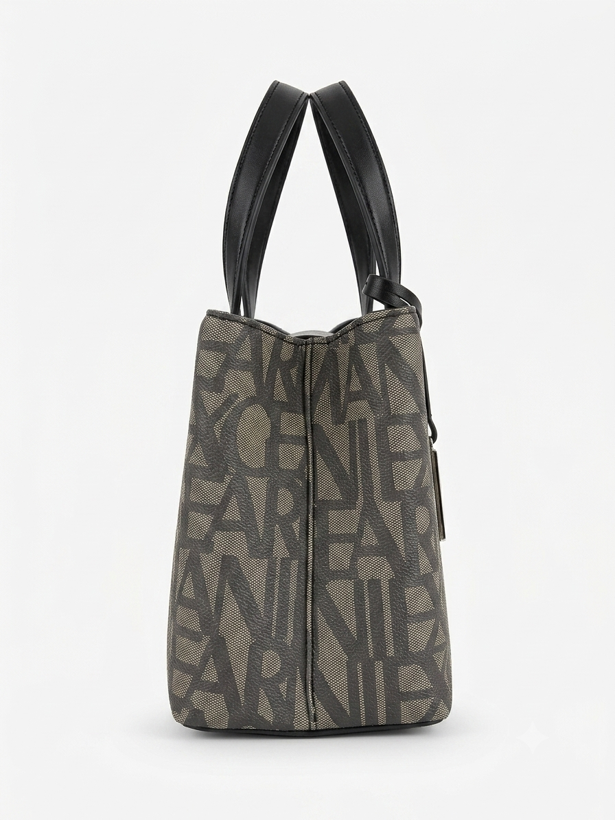 A|X Armani Exchange Medium Tote Bag – Beige & Black Logo Monogram, Urban Luxe Style #8