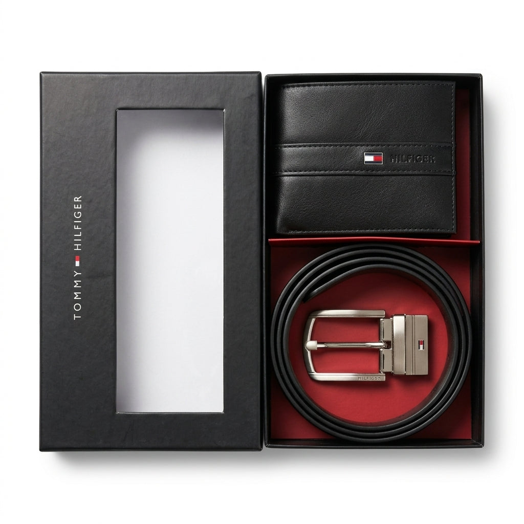 Tommy Hilfiger Men’s Leather Gift Set – Wallet & Belt #018