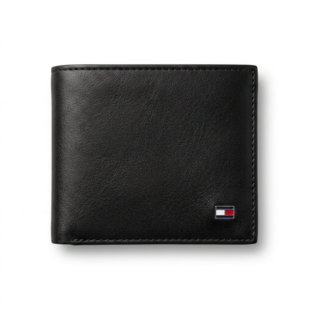 Tommy Hilfiger Men's Black Leather Belt & Wallet Set #016