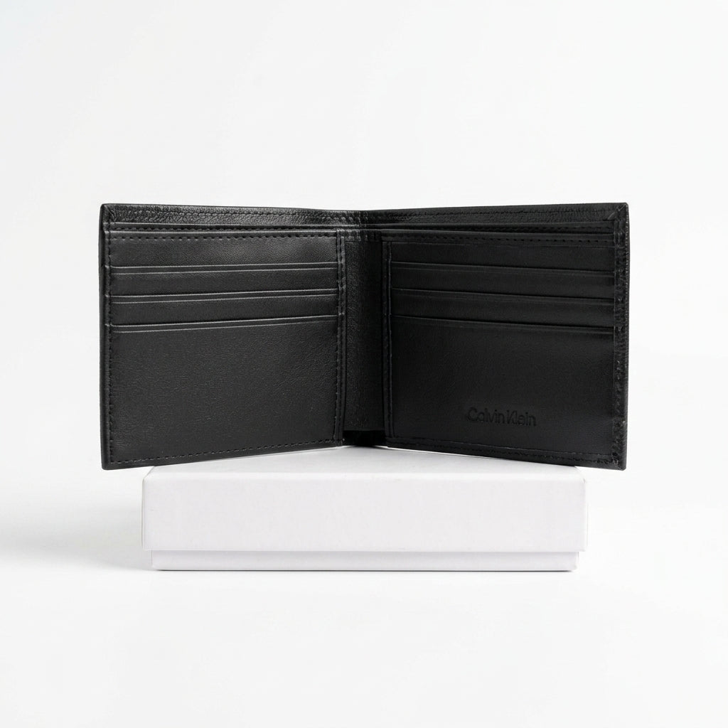 Calvin Klein Men’s Genuine Leather Bifold Wallet – Classic Black #0005